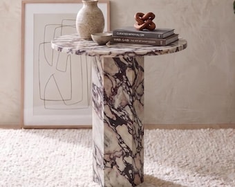 Calacatta-altviool bijzettafel , salontafel natuurlijk marmer , ronde stenen bijzettafel , Calacatta-altviool , marmeren bijzettafel , tafel