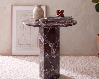 Rosso Levanto sokkel bijzettafel , salontafel natuurlijk marmer , ronde stenen bijzettafel , Rosso Levanto , marmeren bijzettafel , tafel