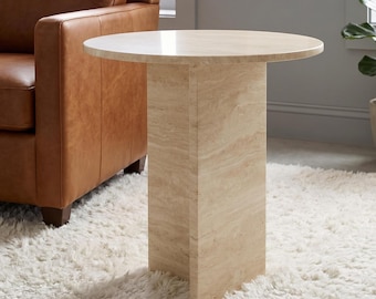 Travertijn marmeren sokkel bijzettafel, architectonisch blad-top woondecoratie, marmeren bijzettafel, marmeren salontafel, marmeren tafel