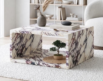 Calacatta-altviool marmeren bijzettafeltje sokkel, architectonisch blad-top woondecoratie, marmeren bijzettafel, marmeren tafel, marmeren salontafel