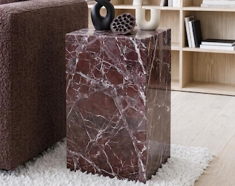 Rosso Levanto sidobord i marmor, arkitektoniska accentmöbler, soffbord i marmor, marmorbord, sidobord i marmor