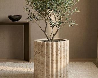 Travertijn plantenbak , marmeren plantenbak , stenen plantenbak , plantenbak , bonsaipot , buitenplanter , grote tuinpot , hobbylobby