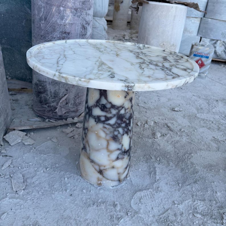 Calacatta Viola marmorpiedestal sidobord , marmor soffbord , marmor sidobord , marmorbord , marmor runt bord , marmor bordsskiva bild 2