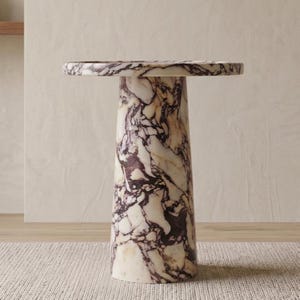 Calacatta Viola marmorpiedestal sidobord , marmor soffbord , marmor sidobord , marmorbord , marmor runt bord , marmor bordsskiva bild 11