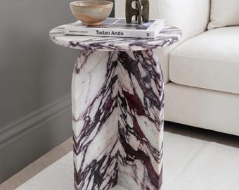 Calacatta-altviool marmeren bijzettafeltje sokkel, architectonisch dienblad woondecoratie, marmeren bijzettafel, marmeren salontafel, marmeren tafel