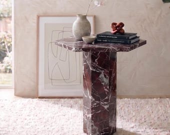 Rosso Levanto zeshoekige salontafel , salontafel natuurlijk marmer , zeshoekige stenen bijzettafel , marmeren bijzettafel , plint , bijzettafel