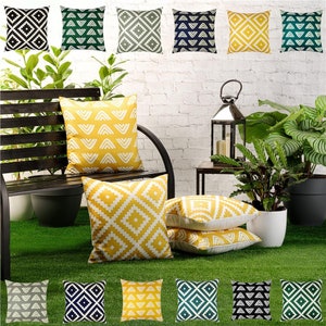 4 Pack of Waterproof Garden Cushion Covers Mixed Set of Boho Designs 18 inch x 18 inch 45cm Square image 1