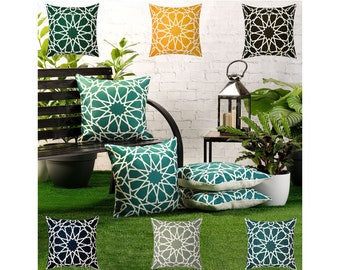 4 Pack Waterproof Garden Cushion Covers Moorish Star Geometric design 18 inch x 18 inch 45 cm Square