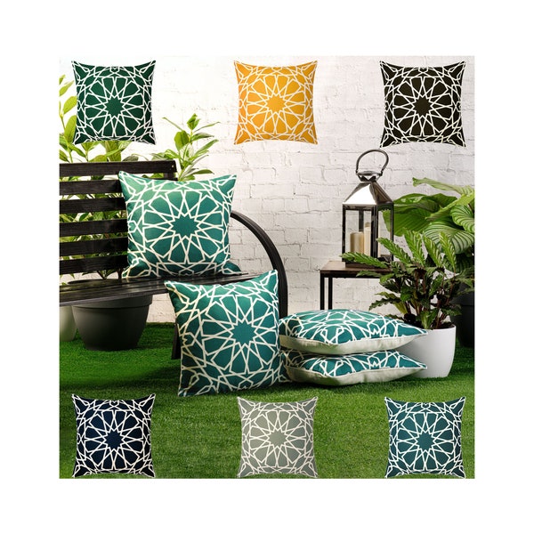 4 Pack Waterproof Garden Cushion Covers Moorish Star Geometric design 18 inch x 18 inch 45 cm Square