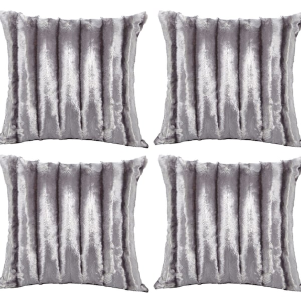 Ensemble de 4 gris argent super doux faux coussin de fourrure couvre 18 pouces ou grand 22 pouces