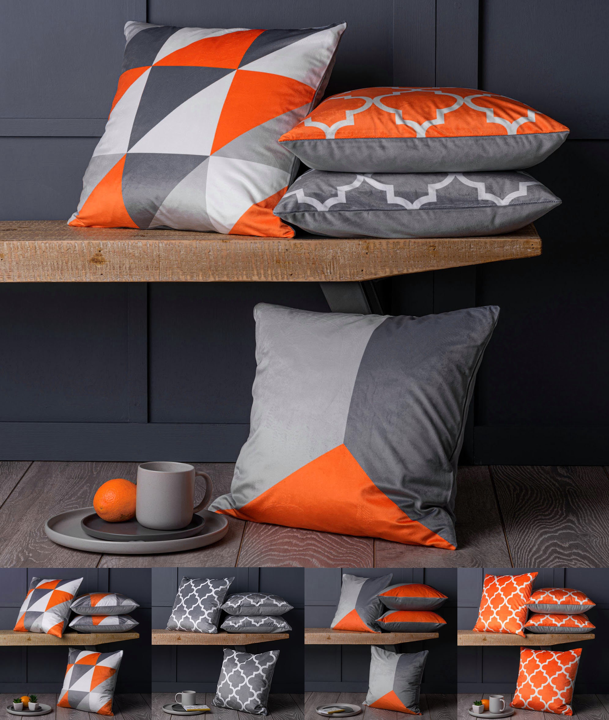 Set of 4 Orange Grey Geometric 18 Inch Cushion Covers Beautiful Super Soft Fabric Etsy