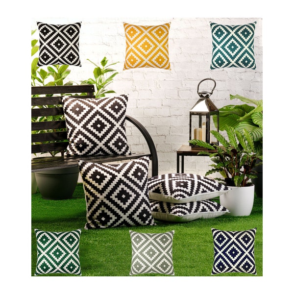 4 Pack of Waterproof Garden Cushion Covers Boho Tribal design 18 inch x 18 inch  45 cm Square