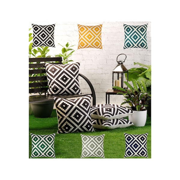 Waterproof Garden Cushion Covers Boho Geometric design 18 inch x 18 inch 45 cm Square