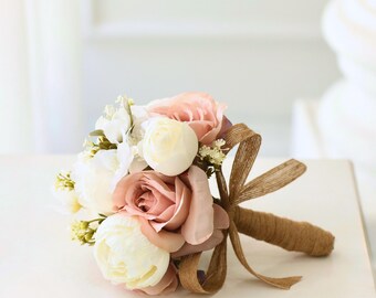Dusty Pink Bridal Bouquet, Pink Boho Wedding Bouquet, Rustic Flower Bouquet, Design in Rose and Peony, Ranunculus