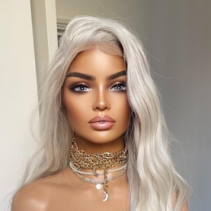 プラチナブロンドのレースフロントウィッグ、13×6レース付き/アッシュホワイト耐熱合成ウィッグ、女性用/ロングウェーブヘアブロンドウィッグ、Tayorichhair製