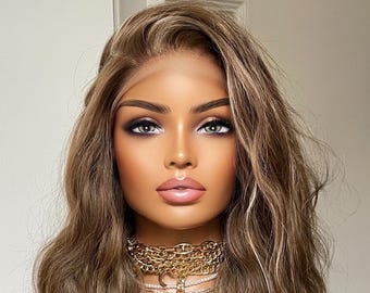 16IN Straight Layered Synthetic Wig Monofilament Top Lace Front Glueless Amazon.com : DWY Mono Top Light Brown 5x5 Lace Front Wig  main image 2