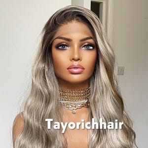 Ombre Platinum Blonde Wig: Long Wavy Synthetic Lace Front Wig