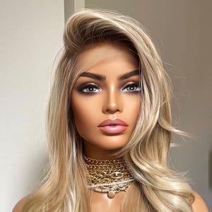 Mixed Blonde Lace Wig/Light Blonde/Honey Blonde Mix Lace Frontal Wig For Women/Low Density Realistic 18 Inches Blonde Synthetic Wigs
