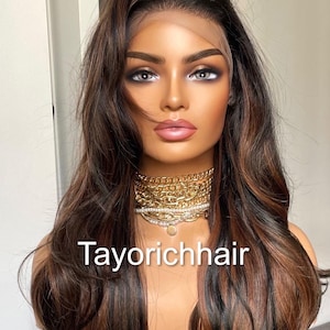 Brown and Black Layered Synthetic Wig: 13x6 Lace Frontal, 24 Inch
