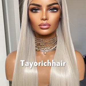 Platinblonde Lace-Front-Perücke - 26 Zoll glattes Kunsthaar