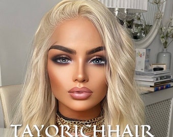 Light Golden Blonde Lace Front 13x3 Realistic Lace Wig/ Long Wavy Blonde Heat Friendly Synthetic Wig/ Alopecia Hairloss Wigs For Women