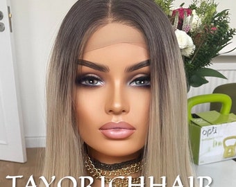 Spring Summer 2024 Hair Styles Synthetic Lace Wig/Shoulder Lenght Blonde Wig With Dark Roots/13x3 Swiss Lace Front Heat Safe Synthetic Wig