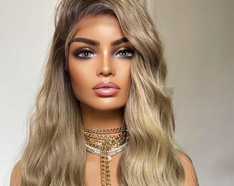 Dark Blonde Synthetic Lace Front Wig/ 24 Inches Hair Wig/ Natural Realistic Wig For Women/ Ready To Ship Wigs By Tayorichhair