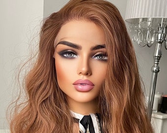 Auburn Reddish Brown Wavy Curly Lace Front Wig For Women/ Heat Resistant Synthetic Realistic Natural Hair Line / Free Part Big Bouncy Hair