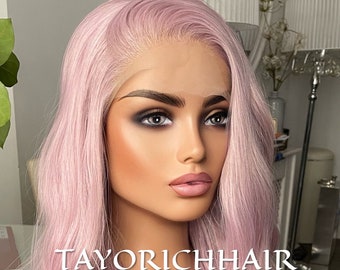 Pastel Ash Pink Wavy Wig / Pink Lace Front Heat Resistant Synthetic Lace Wig/ Long Wavy 13x3 Soft Wig/ Pre Plucked Hairline/ Free Part Wig