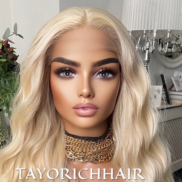 Licht Goldene Blonde Lace Front Perücke / Mittelteil Gewellte Spitze Perücke 24 Zoll / Blonde T-Teil Synthetische Perücke / Alopezie Haarverlust Perücken Für Frauen