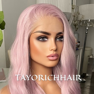 Pastel Ash Pink Wavy Wig / Pink Lace Front Heat Resistant Synthetic Lace Wig/ Long Wavy 13x3 Soft Wig/ Pre Plucked Hairline/ Free Part Wig