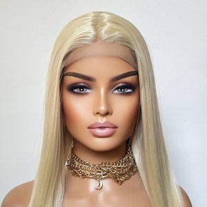 Long Light Blonde Straight Lace Front Wig: Heat Resistant Synthetic Hair