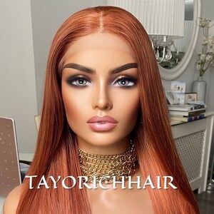 Copper Ginger Red Straight Lace Front Wig /Heat Resistant Synthetic 13X3 Lace Front Wig Long Wavy Luxury Wigs For Women/ Long Red Hair