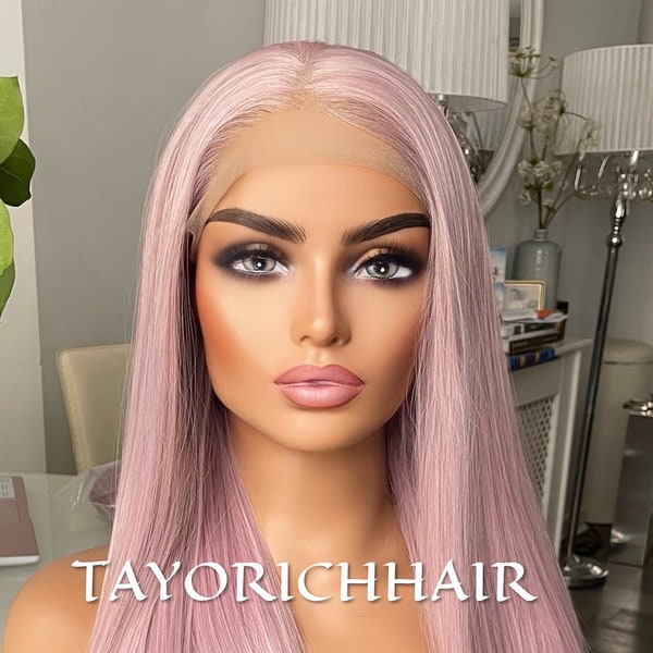 Pastel Ash Pink Straight Wig / Pink Lace Front Heat Resistant Synthetic Lace Wig/ Long Straight 13x3 Soft Wig/Pre Plucked Hairline/Free Part