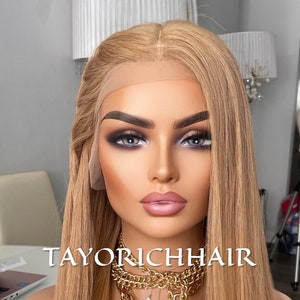 Warm Blonde Long Straight Human Hair Lace Front Wig 24 Inches/13x6 Swiss Lace/Low Density Blonde Human Hair Wig For Women Hairloss Alopecia