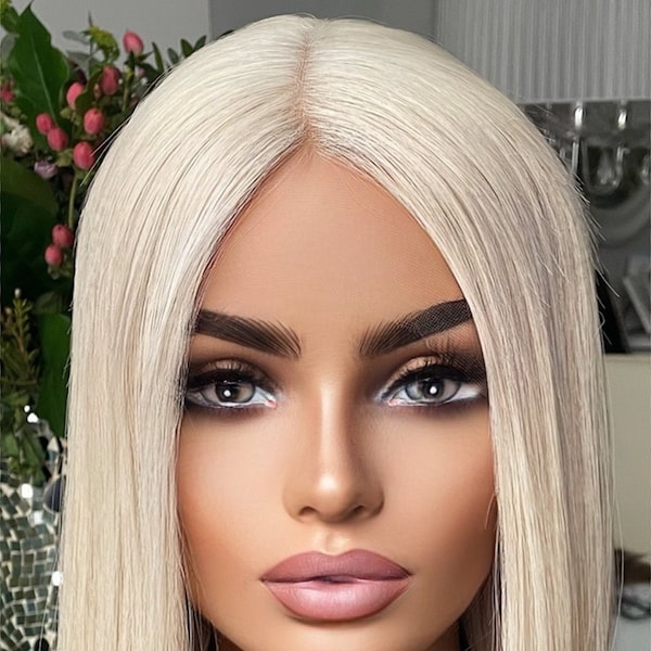 Platinum Blonde Bob Wig/ 100% Single Donor/ Extra Light Weight 130 Density/ European Hair /Lace Top Wig