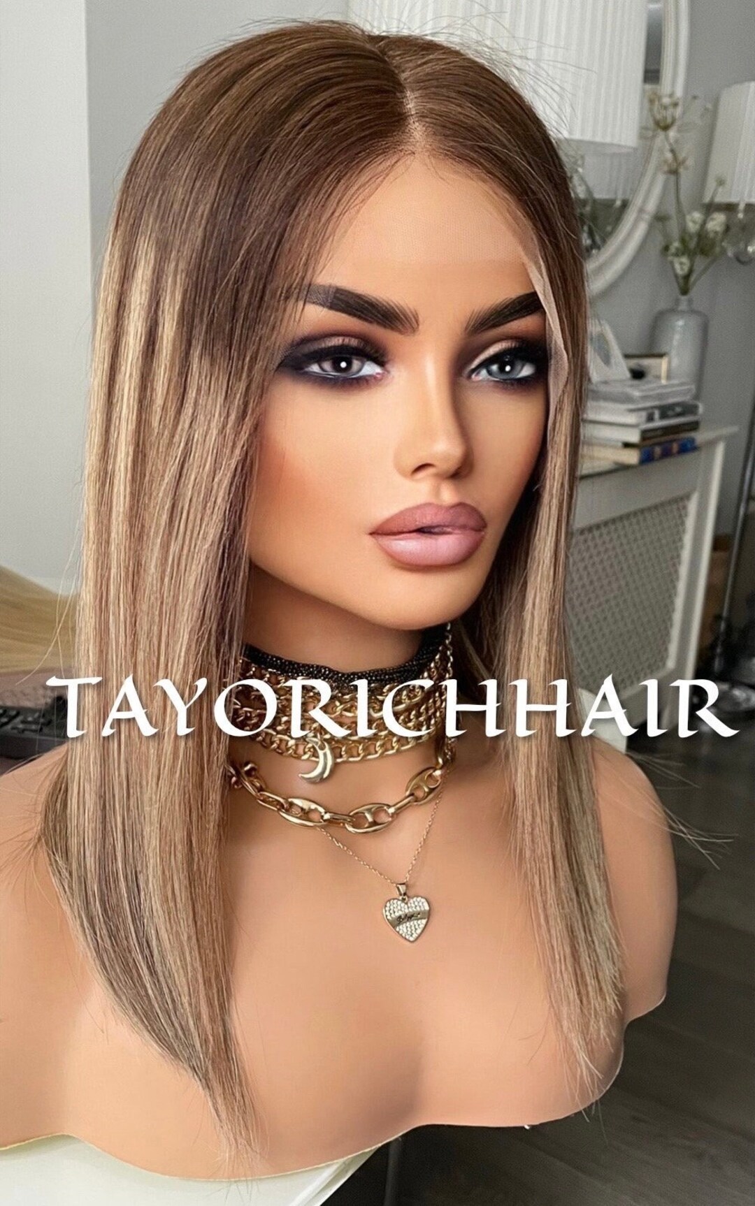 Balayage Short Human Hair Wig/ 14 Inches Mixed Blonde Real Hair With