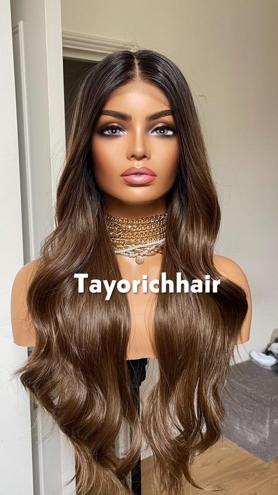 Wavy Dark Brown Wig: Black Roots, 13x6 Lace, Heat Friendly 