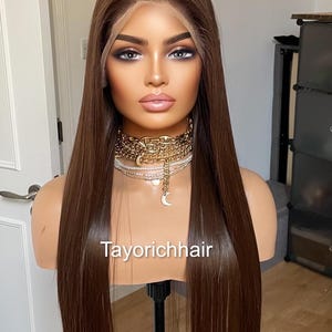 Dark Brown Straight Wig: 13x6 Lace Front, Heat Resistant Synthetic Hair