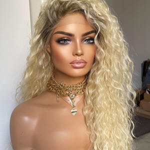 Blonde Beach Waves Wig: Rooted Ash Blonde, Synthetic Lace Front, 20 Inch