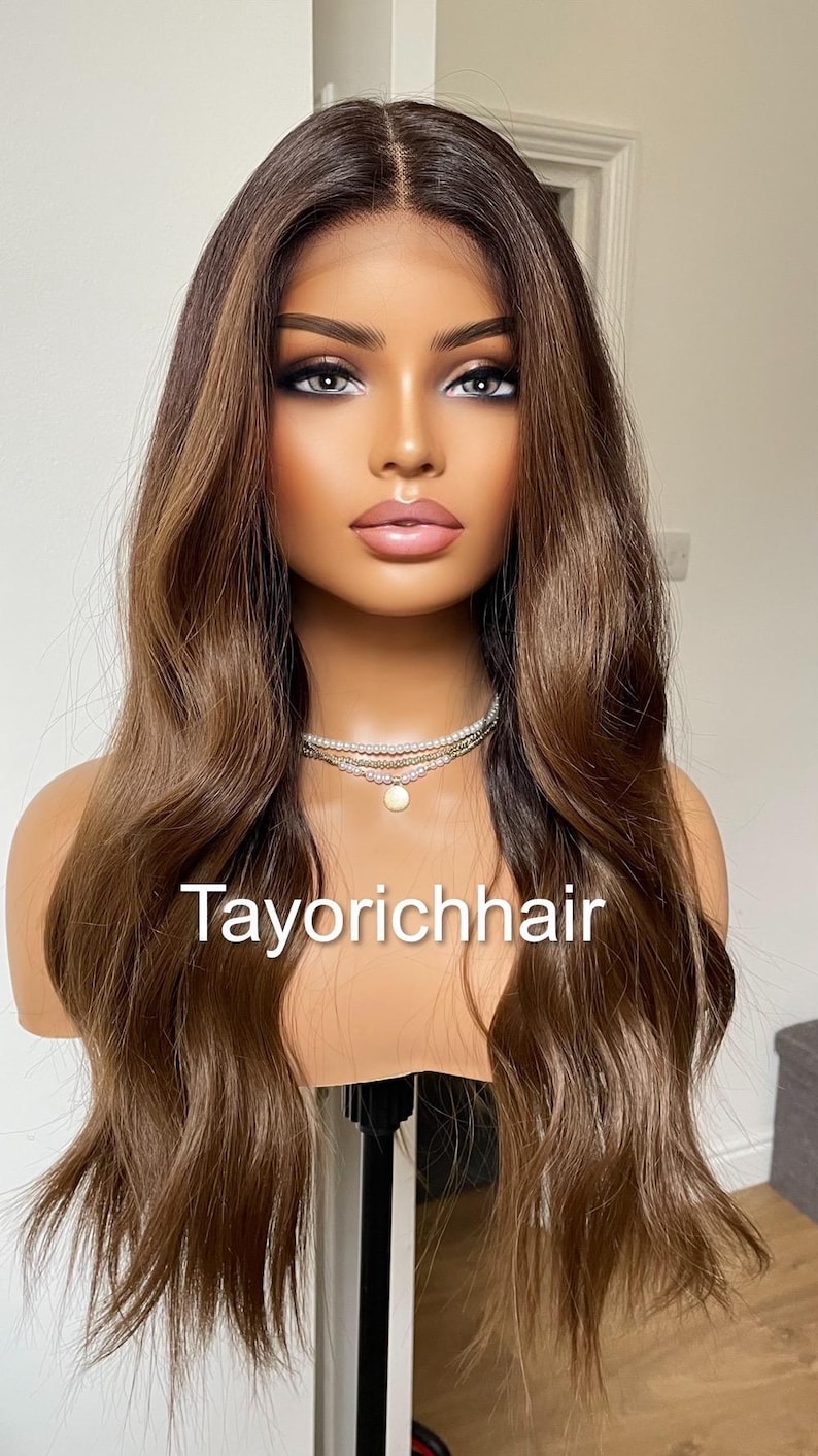 Dark Brown Wavy Synthetic Wig: 13x6 Lace Frontal, Black Roots, 18 Inch image 10