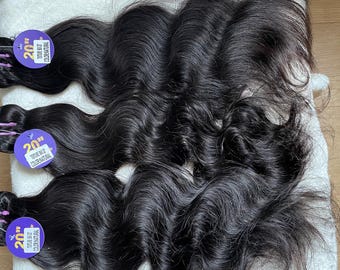 Extension per capelli umani ondulati da 20 pollici / Extension con trama nera naturale / Set completo da 300 g / Confezione da 3 pezzi / Extension di capelli umani vergini