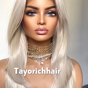 Platinum Blonde Lace Frontal Wig: Layered Heat-Friendly Synthetic Wig, 16 Inch, Tayorichhair Wigs.