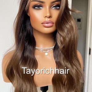 Dark Brown Wavy Synthetic Wig: 13x6 Lace Frontal, Black Roots, 18 Inch image 8