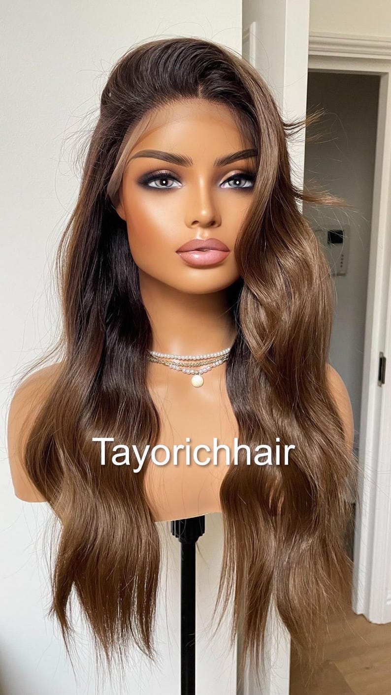 Dark Brown Wavy Synthetic Wig: 13x6 Lace Frontal, Black Roots, 18 Inch image 8