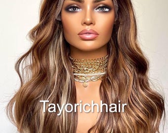 Mixed Brown Blonde Wavy Wig: Wavy Hair, Heat Safe Synthetic