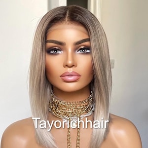 Blonde Bob Wig With Dark Roots/ Heat Friendly Synthetic Wig For Women/ 13 By 6 Wide Lace and Middle Part
