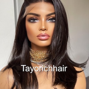 Brown Black Lace Front Wig: Preplucked 13x6 Swiss Lace - 14 Inch