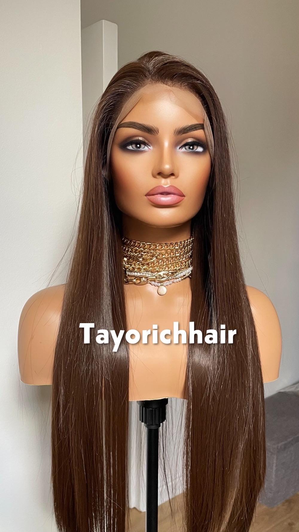 Long dark brown Wig 13x6 Freepart human hair blend Amazon.com : BLL Chocolate Brown Lace Front Wig, Synthetic  main image 2