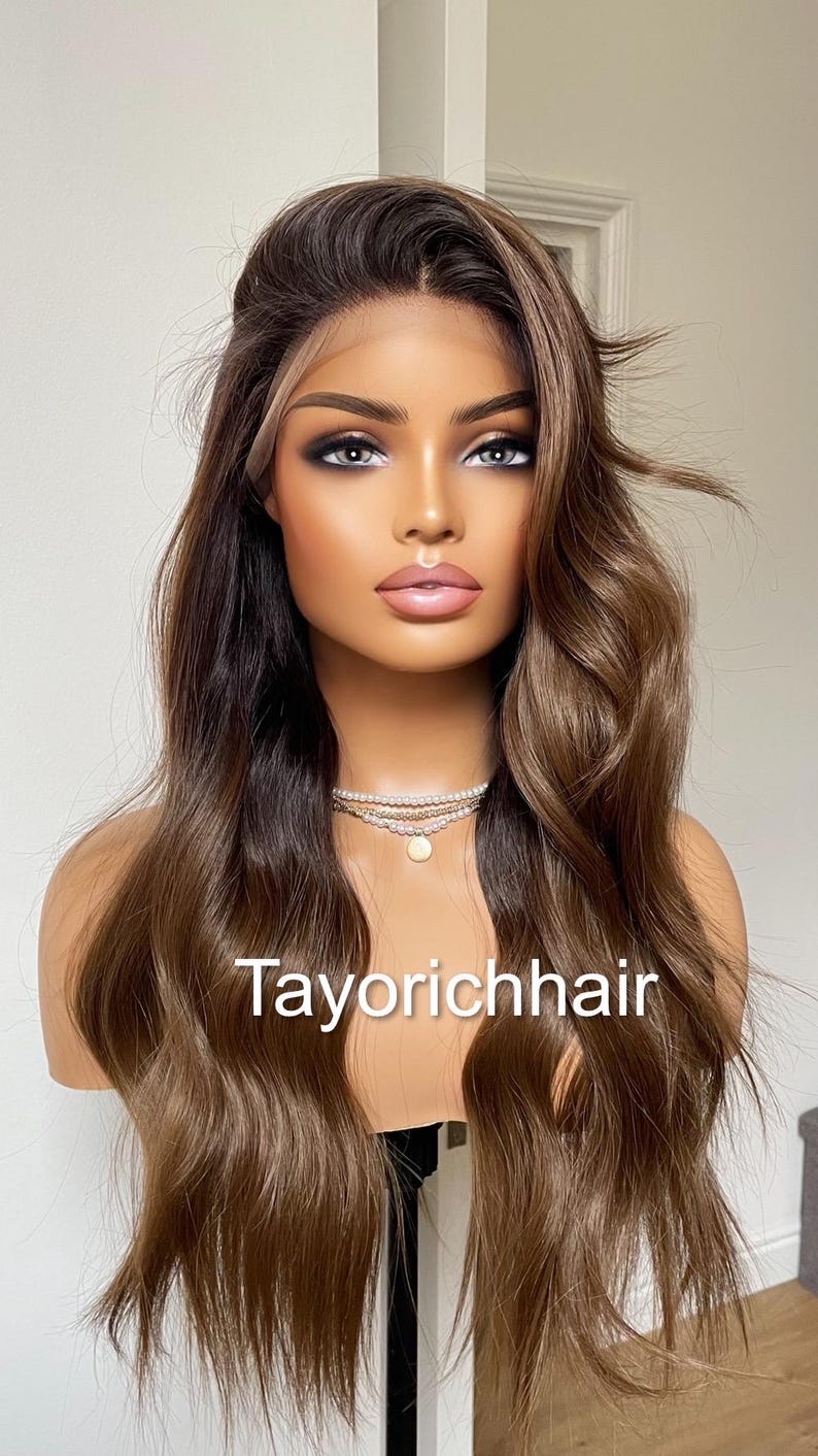 Dark Brown Wavy Synthetic Wig: 13x6 Lace Frontal, Black Roots, 18 Inch image 2